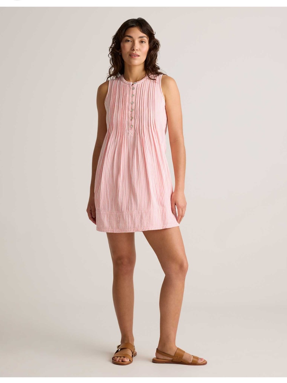 Quince 100% Organic Cotton Gauze Sleeveless Swing Dress Bayside Stripes Coral XL